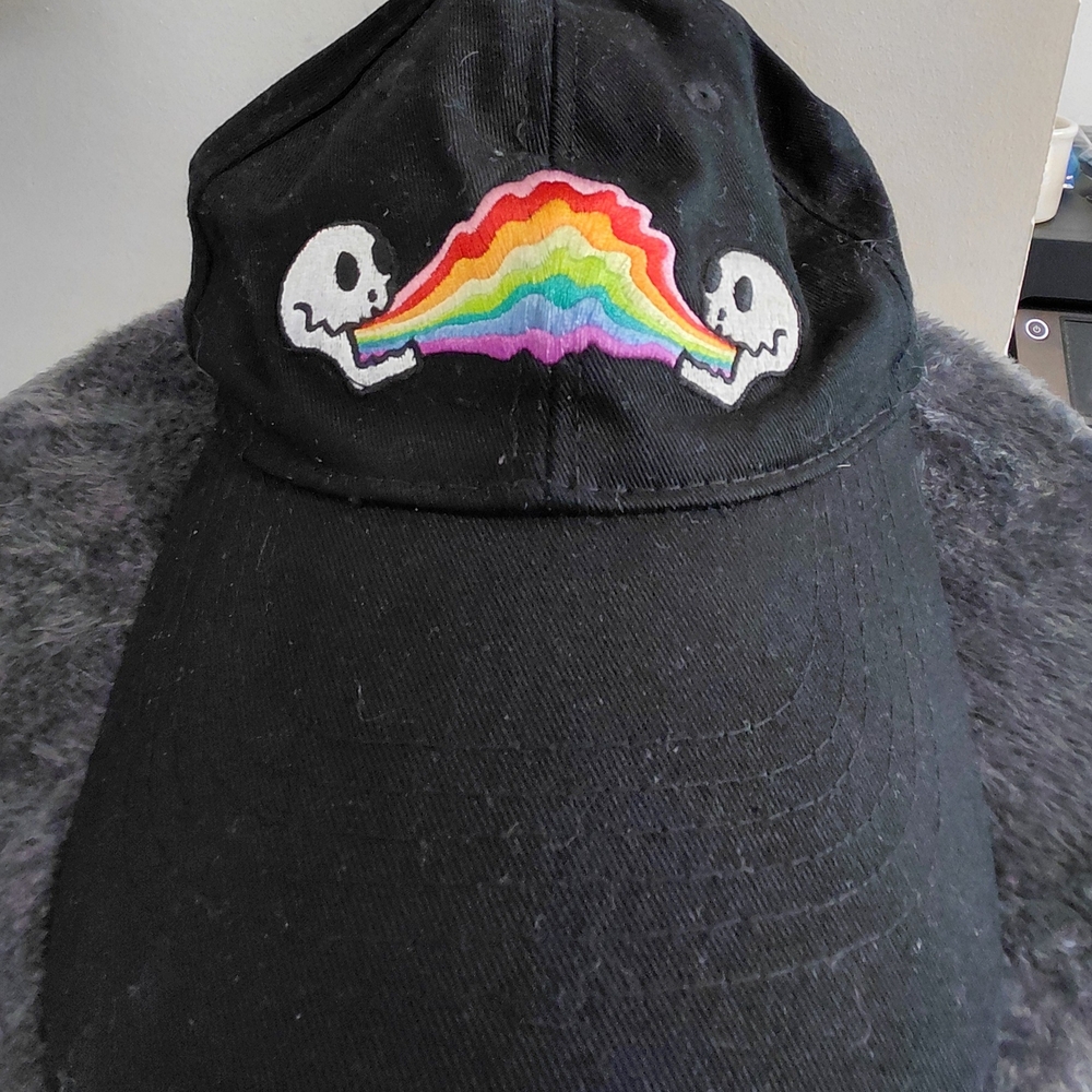 Black Rainbow Skull Embroidered Baseball Cap